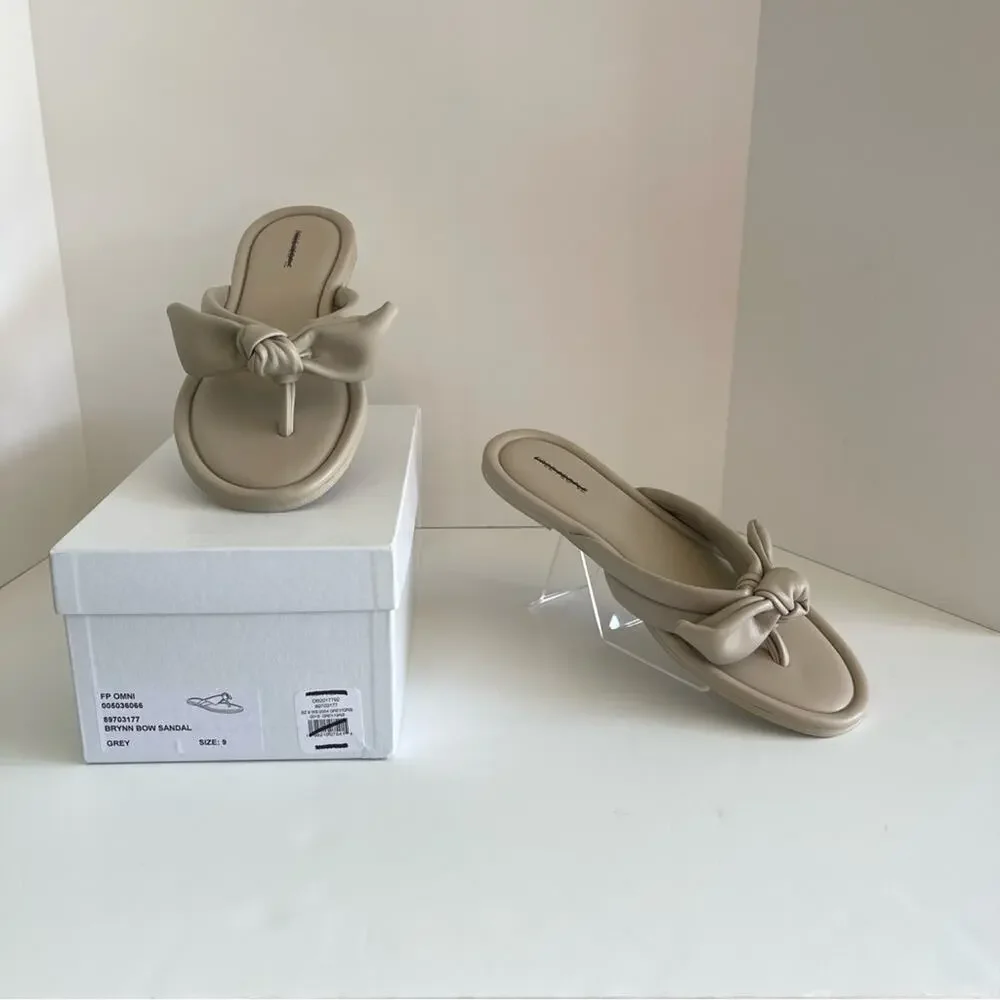 FREE PEOPLE Bow Sandal Brynn Gray Tan Neutral